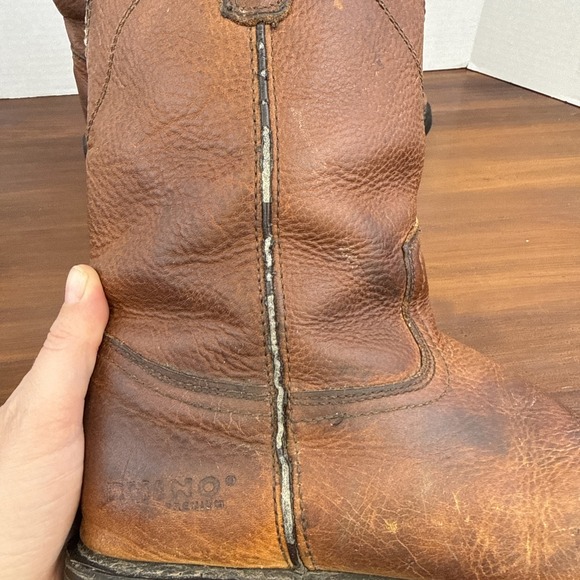 Men's Rhino Western Work Cowboy Pull On Brown Leather Boots Size 10.5 M - Picture 10 of 12